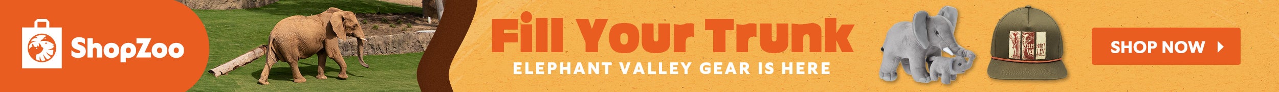 ShopZoo logo FIll your trunk elephant valley gear is here shop now