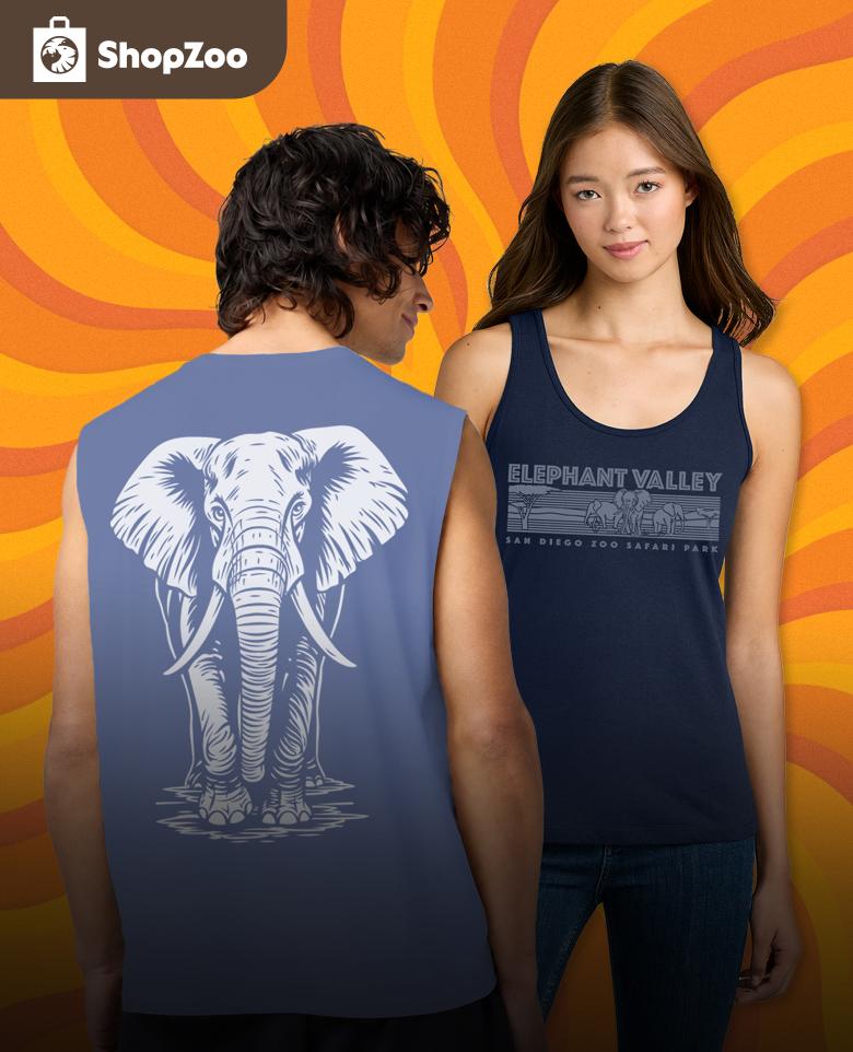 ShopZoo logo, elephant themed merchandise on models
