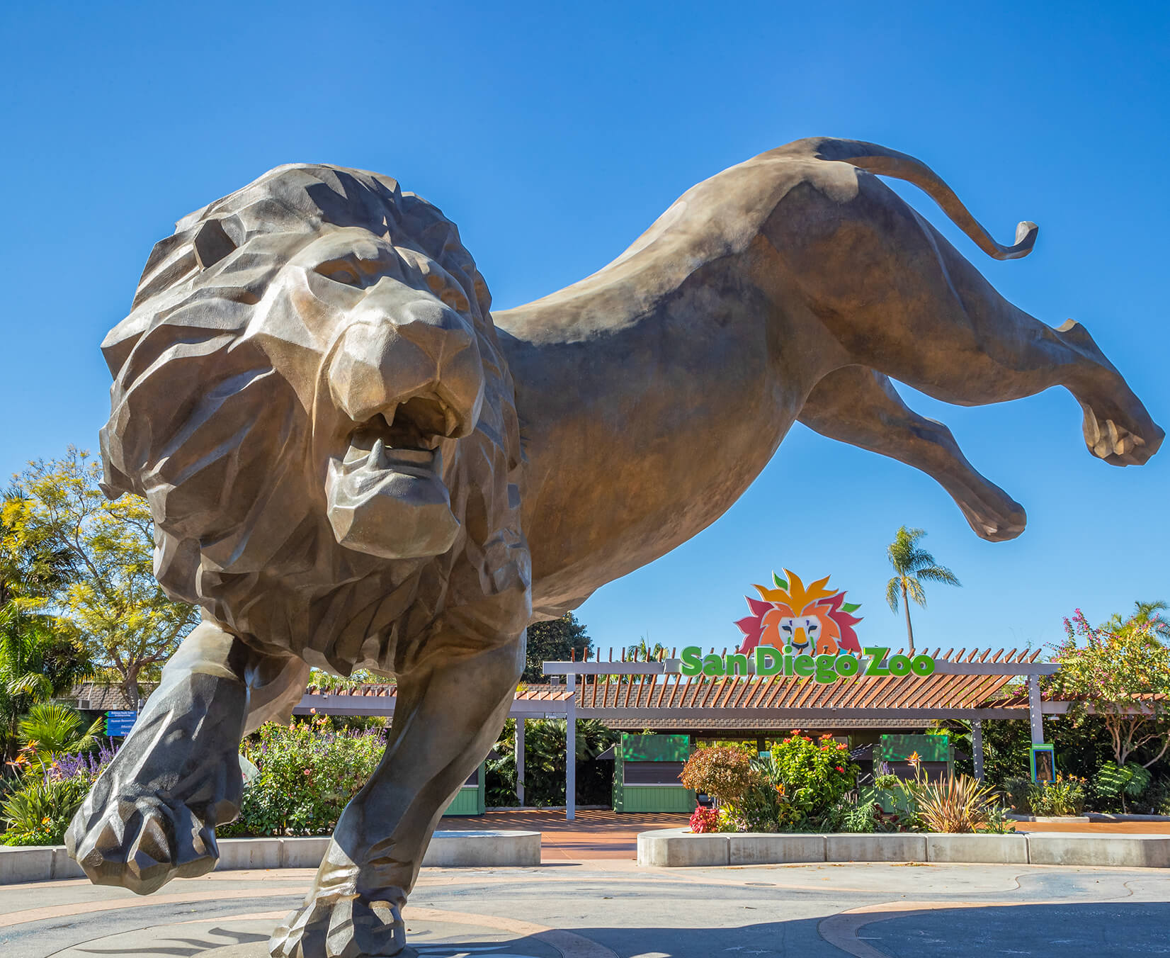 Rex's Roar bronze lion in front of San Diego Zoo