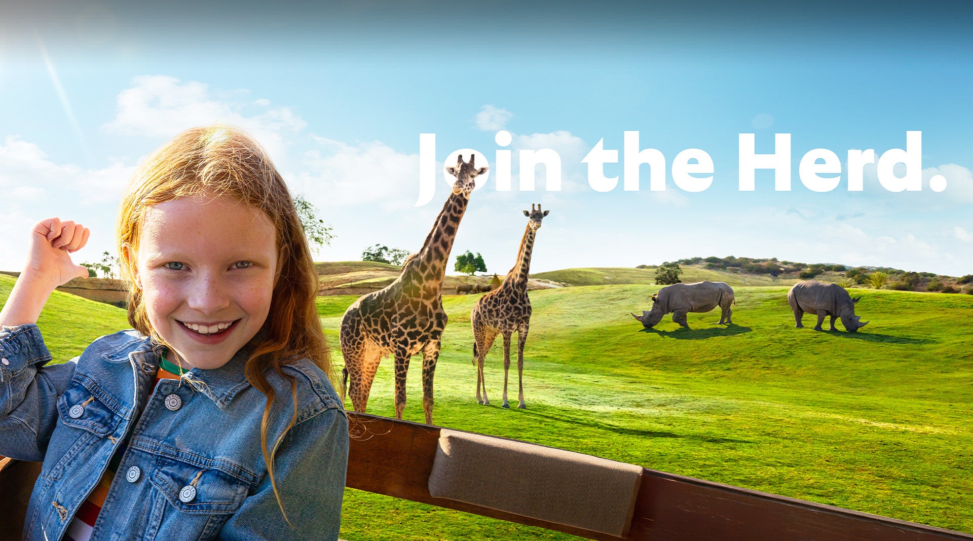 Join the Herd - Girl with giraffes in background